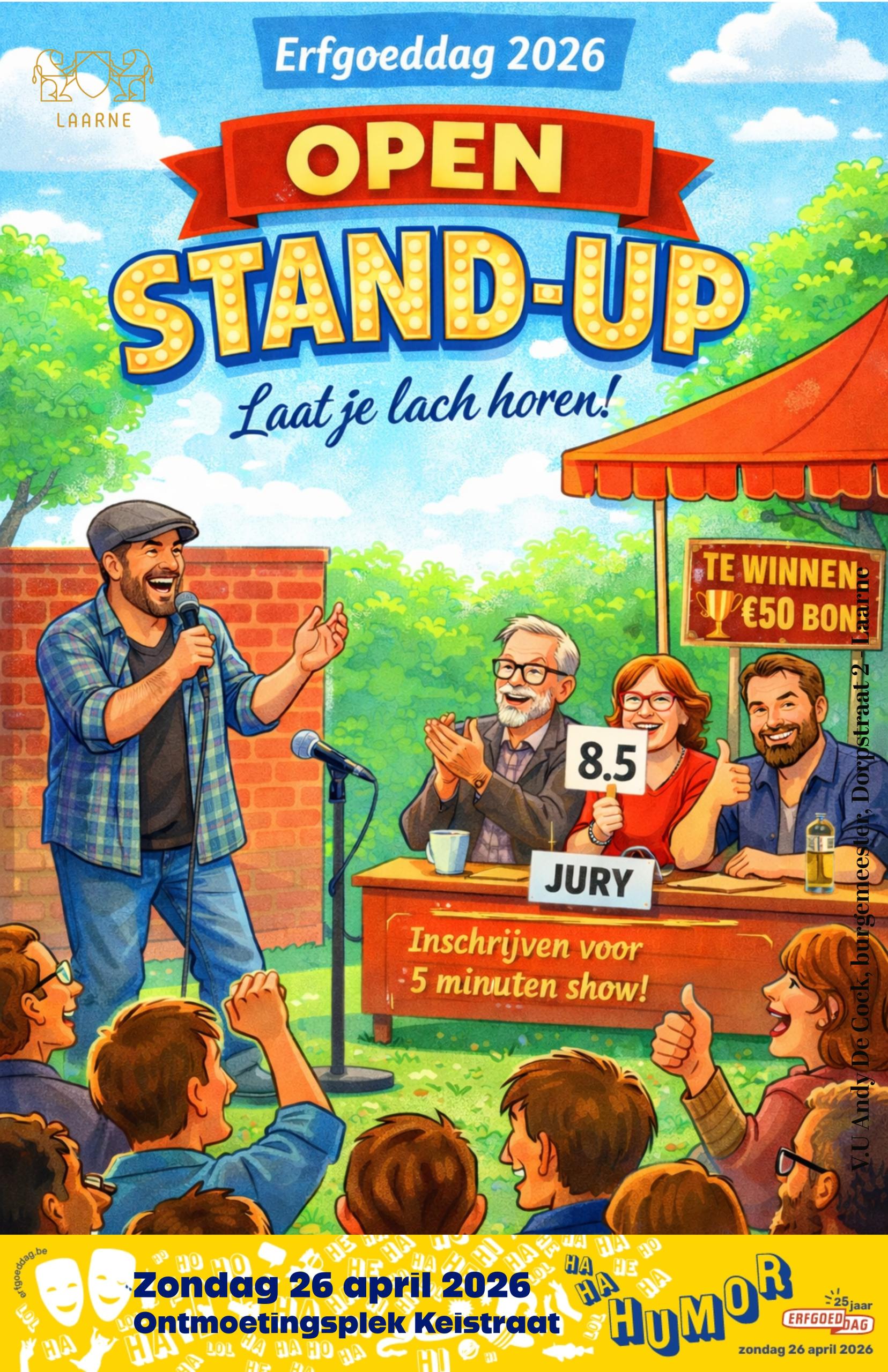 Stand-up comedy op Erfgoeddag 2026 te Laarne