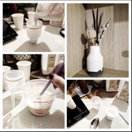 Collage van foto's met de werking van Jesmonite 